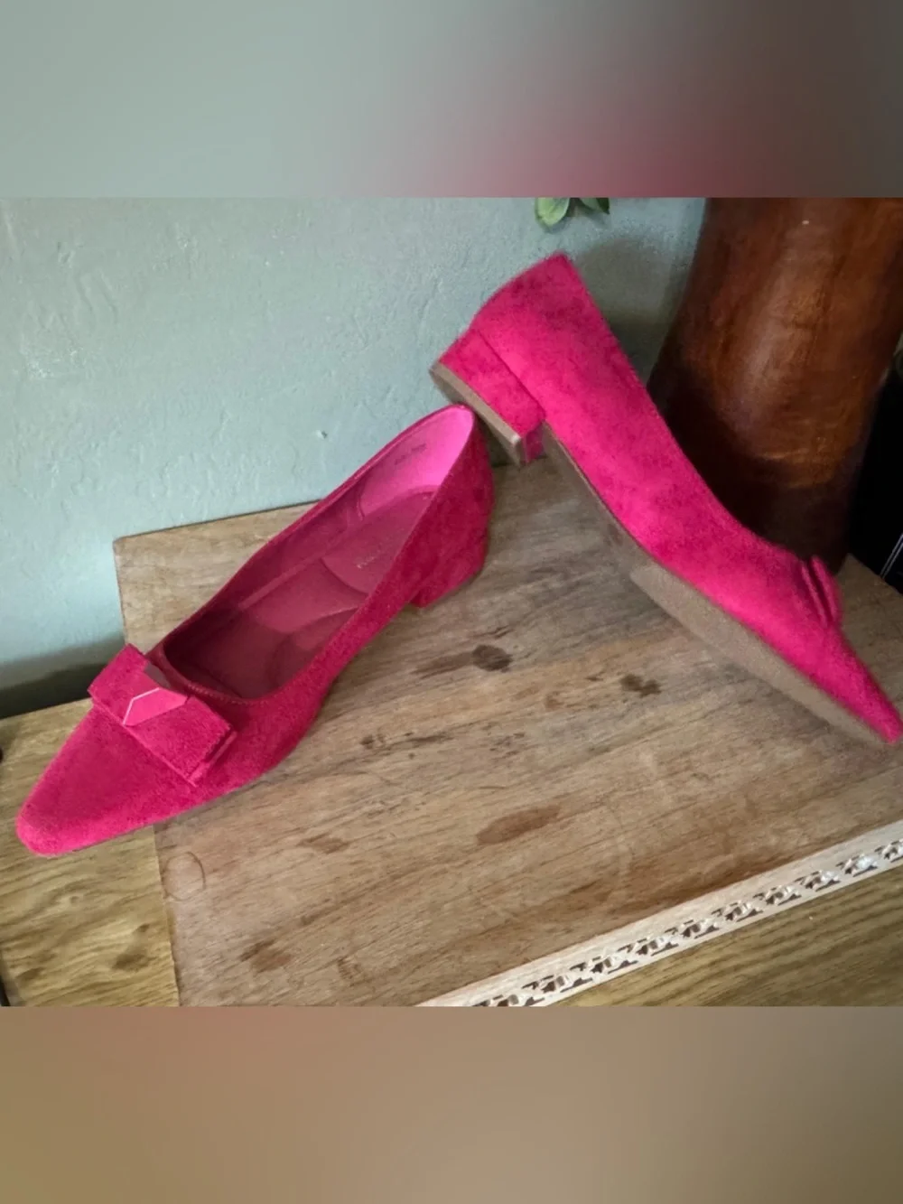 Fuchsia Suede Pointed Flats Chic Bow Detail Size 9